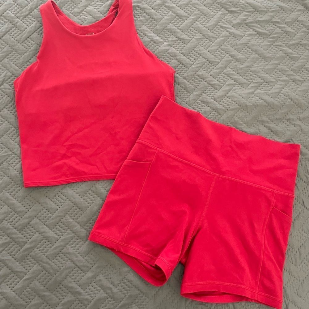 Red Athleta Matching Workout Set